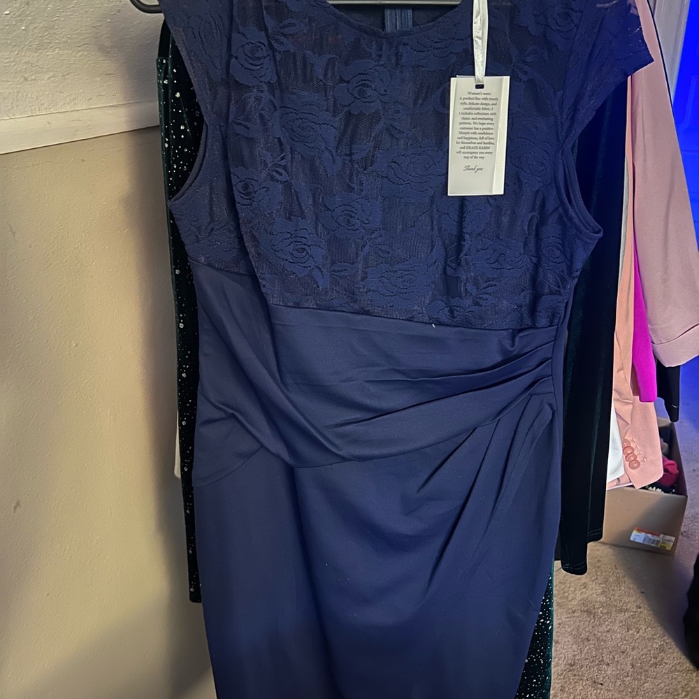 Elegant Navy Blue Lace Dress